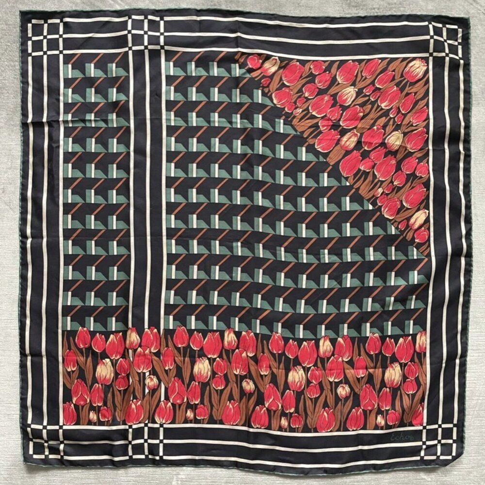 ECHO Vintage Tulip Scarf - 100% Silk - Picture 5 of 7